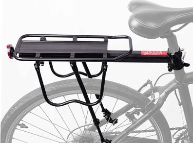 Bike Rear Rack, Bicycle Rear Back Seat Luggage Rack Holder Carrier for Panniers Bags, Luggage, Cargo, 50kg Load, Aluminum Alloy Adjustable with Reflector for Cycling Camping Touring Sport (FREE POSTAGE)