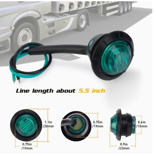 10pcs of 3/4-inch Bullet-style Round LED Side Marker Lights, Suitable for 12V- 24V Trailers, Trucks,