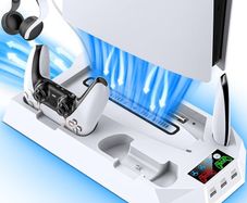 FREE EXPRESS SHIPPING PS5 Stand with Cooling Station and Controller Charging Station for Playstation 5 Console, PS5 Accessories with 3 Levels Cooling Fan/Headset Holder, 3 USB Hub