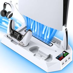 FREE EXPRESS SHIPPING PS5 Stand with Cooling Station and Controller Charging Station for Playstation 5 Console, PS5 Accessories with 3 Levels Cooling Fan/Headset Holder, 3 USB Hub