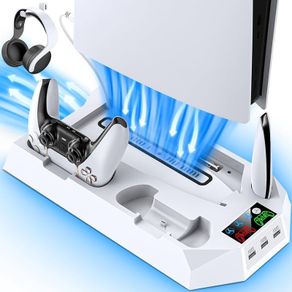 FREE EXPRESS SHIPPING PS5 Stand with Cooling Station and Controller Charging Station for Playstation 5 Console, PS5 Accessories with 3 Levels Cooling Fan/Headset Holder, 3 USB Hub