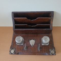 Beautiful wooden inkwell with harp