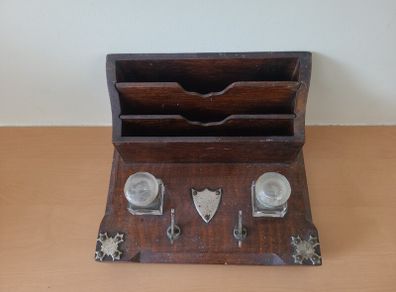 Beautiful wooden inkwell with harp