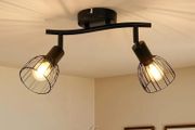 2 Way Spot Lights Ceiling, Adjustable Kitchen Light Fittings with E14 Socket, Matt Black Wire Cage Wall Spotlight Bar, Industrial Ceiling Light for Indoor Hallway Bedroom, Bulb Not Included