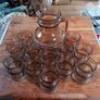 Vintage Fidenza Italian Smoked Glass Jug Set with 12 Glasses Image 2