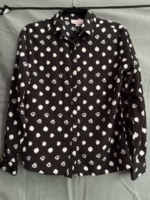 Dancing Leopard Black White Polka Dot Long Sleeve Top Button Up Shirt Size UK 10