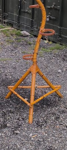 Vintage Mid-Century Bamboo Floor Lamp & Plant Stand Boho Retro Style