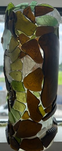 Sea Glass Candle Holder or Coin Bottle