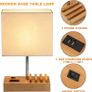 USB Bedside Table Lamp, HHome Plus Desk Lamp with 3 USB Charging Ports and Phone Charge Dock, Wood Charging Station and Organizer, Perfect Light for Bedroom, Guest Room, Living Room, Office Image 3