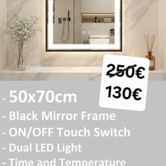 LED Bathroom Mirror 50x70cm Antifog Defogger Black Frame