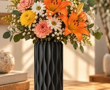 3D Printed Vase, Modern Textured Flower Vase, Minimalist Home Decor