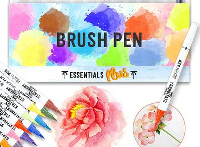 Watercolour Brush Pen Set Colouring Highlighter Markers Felt Tips Calligraphy Brush Pens Water Colour Lettering Pen Set for Professional Adults and Beginners Kids - Set of 12
