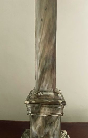Antique faux marble column lamp with silk shade