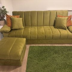 Velvet Sofa Bed with Storage Pouffe (almost brand new)