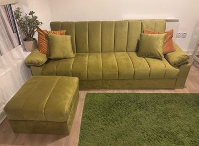 Velvet Sofa Bed with Storage Pouffe (almost brand new)