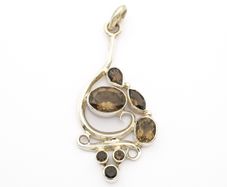 Vintage Large Chunky Smoky Quartz Silver Pendant