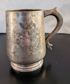 Late Victorian Vintage EPN Tankard 1880 to 1900 Engraved Floral Silver Plate Mug