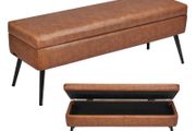 PU Leather Storage Ottoman Bench with Storage and Metal Legs