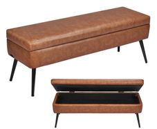 PU Leather Storage Ottoman Bench with Storage and Metal Legs
