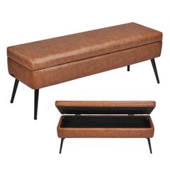 PU Leather Storage Ottoman Bench with Storage and Metal Legs