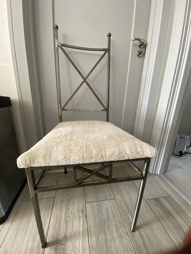 Set of 6 metal frame dining chairs with newly upholstered seats