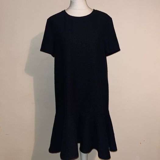 Zara textured oversized mini black dress with frill hem