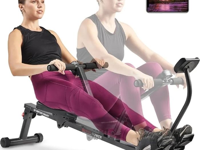 Compact Adjustable Rowing Machine, Cardio Exercise Equipment with 12 Levels of Resistance for Complete Body Workouts