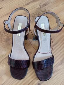 New Penneys Wine Croc Heeled Sandals