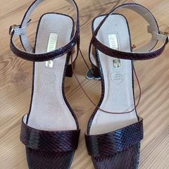 New Penneys Wine Croc Heeled Sandals