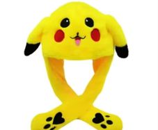 New Pokemon Cute Pikachu Kids Rabbit Hat with Moving Ears Funny Headband Ears Popping Up When Pressing The Paws Cute Plush Bunny Hair Band Decoration Prop