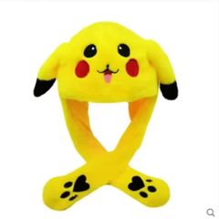 New Pokemon Cute Pikachu Kids Rabbit Hat with Moving Ears Funny Headband Ears Popping Up When Pressing The Paws Cute Plush Bunny Hair Band Decoration Prop