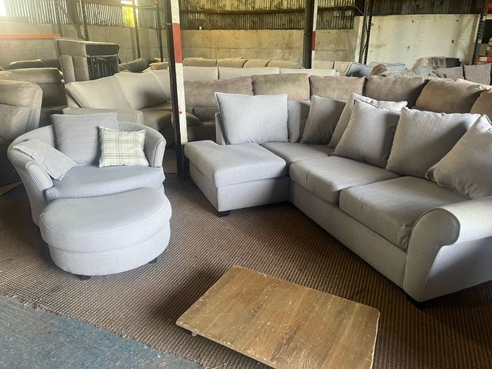 Grey corner sofa with matching armchair couch