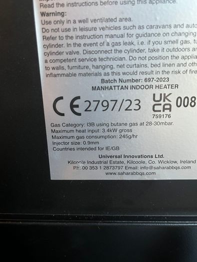 Manhattan Portable Gas Fire Heater - 3.4kw