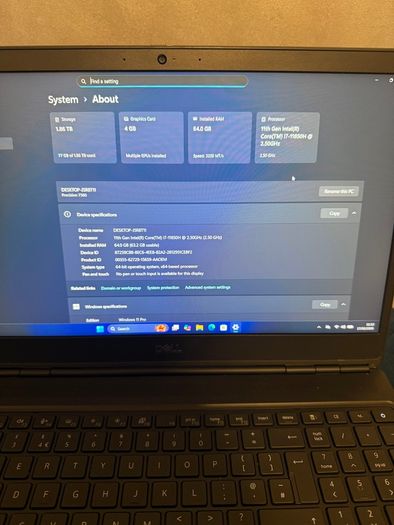 Dell Precision 7560 Laptop i7/64GB/2TBSSD/Nvidia/FHD
