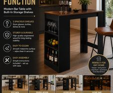 Modern Breakfast Bar Table  Kitchen Dining Table with Storage Shelves