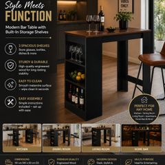 Modern Breakfast Bar Table  Kitchen Dining Table with Storage Shelves