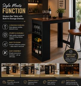Modern Breakfast Bar Table  Kitchen Dining Table with Storage Shelves