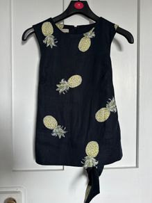 Hobbs Anika linen sleeveless top with tie waist and pineapple print UK8