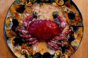 Majolica palissy style crab plate