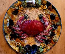 Majolica palissy style crab plate
