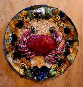 Majolica palissy style crab plate