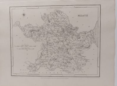Meath 1837 Antique Map Including Baronies