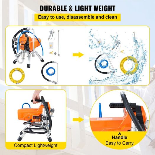 Airless Paint Sprayer with High Pressure Hose, 2200W Wall Paint Gun, 3000PSI 2L/min Brushless Motor Included, for Interior and Exterior Painting, Fence Accessories