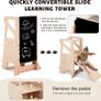Wooden Kitchen Step Helper Learning Standing Tower with Slide 3 Levels Adjustable Heights Standing Step with Chalkboard Multifunctional Kids Step Stool Suit for Kitchen Counter and Children's Room Image 4