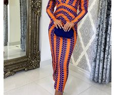 Orange/Blue Dress - M