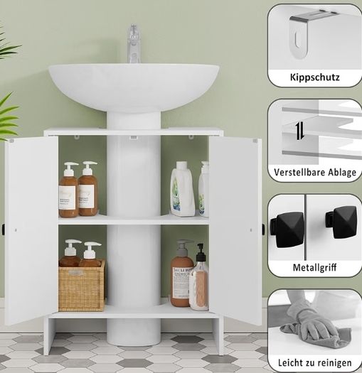 Bathroom Vanity Unit Storage Cabinet Under Basin,48 x 30 x 60cm,White  Cupboard Wash Stands, Vanity Units Space Saving Open Compartment ,Adjustable Shelf Addition To Your Home