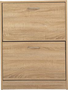 2 Tier Wooden Shoe Storage Cabinet | Footwear Cupboard Rack Unit | Pull Down Modern Shoes Organizer Stand (Sonoma Oak)