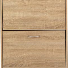 2 Tier Wooden Shoe Storage Cabinet | Footwear Cupboard Rack Unit | Pull Down Modern Shoes Organizer Stand (Sonoma Oak)
