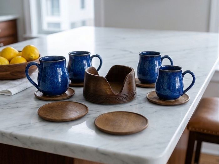 mid century teak coasters