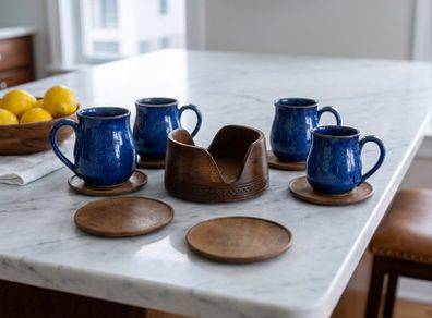 mid century teak coasters